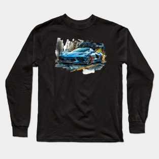 Blue C8 Corvette Street Scene supercar race car muscle car sportscar Corvette C8 Long Sleeve T-Shirt